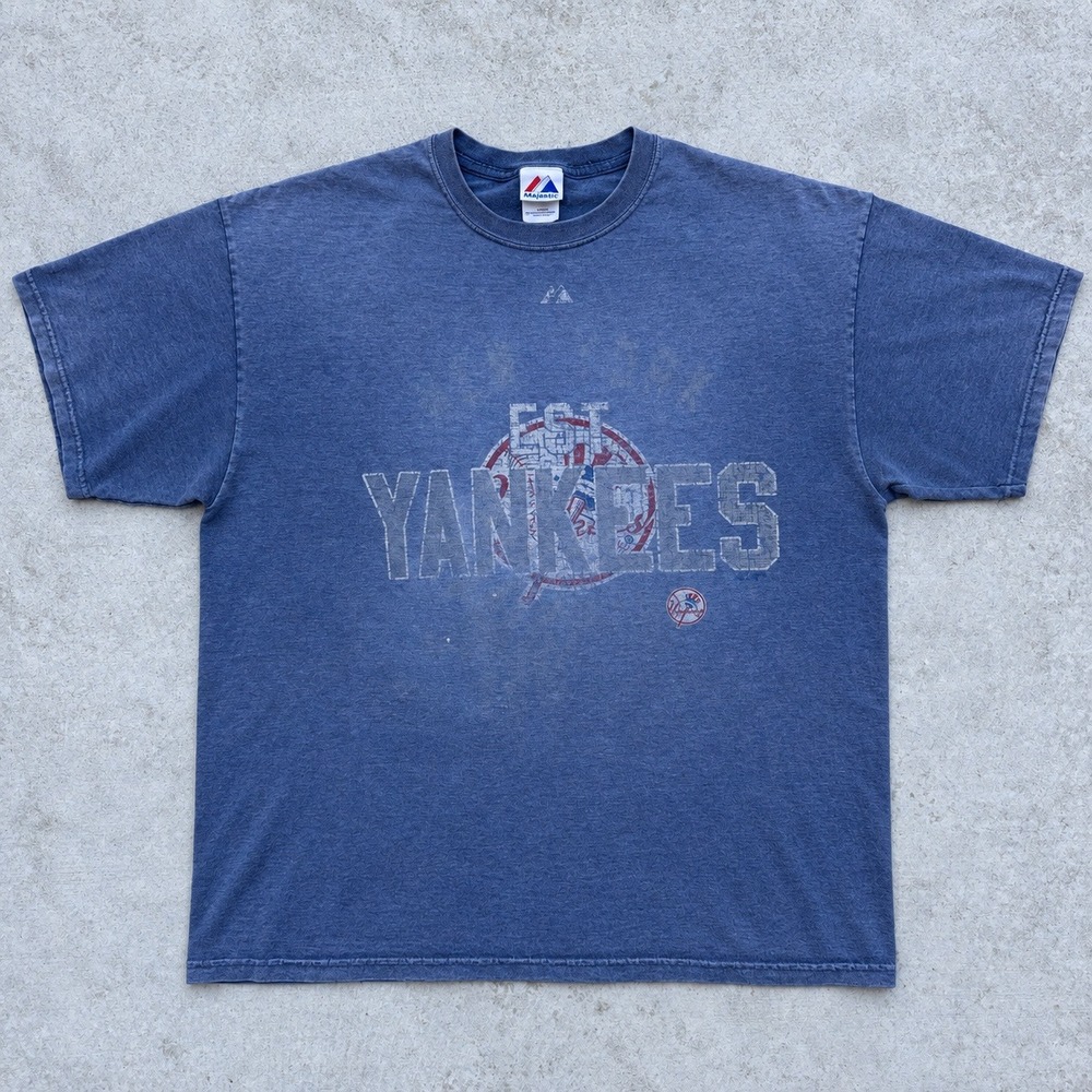 Majestic VIntage New York Yankees Graphic T-Shirt XL Heather Navy Blue MLB